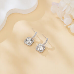 925 Sterling Silver Elegant Moissanite Halo Stud Earrings Wholesale In Plated with White Gold