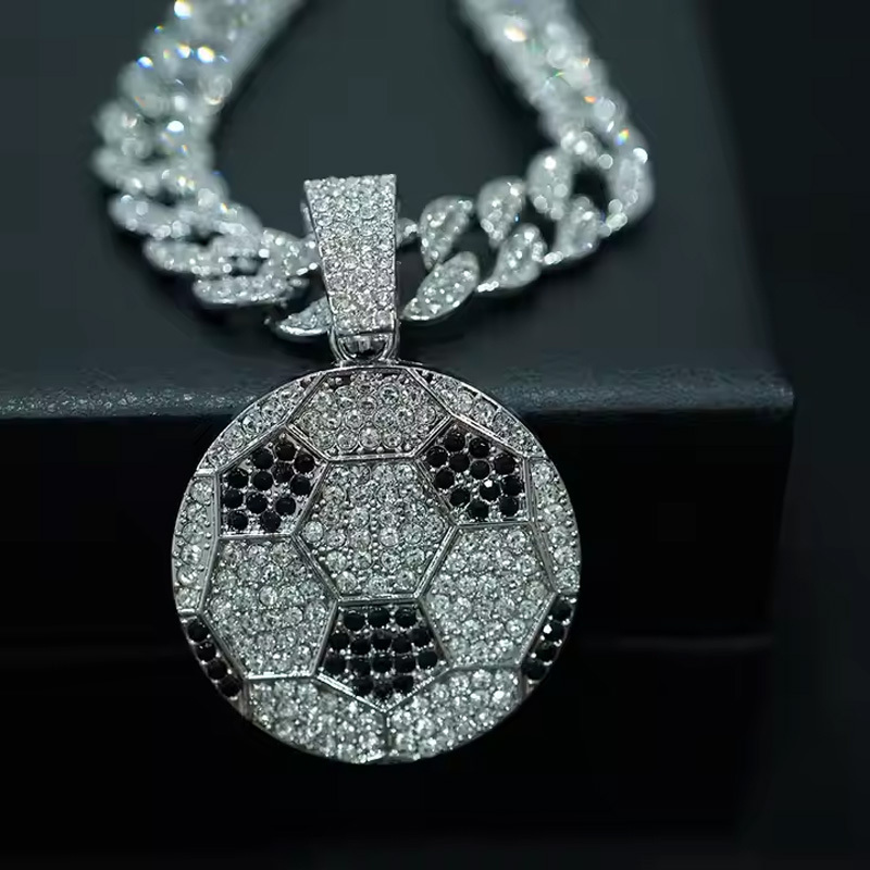 13mm Width Football Pendant Necklace,Cuban Link Chain With Bling Football Charm, Hip Hop Jewelry For Men & Women, Perfect For Sports Fans & Rapper Style - Image 2