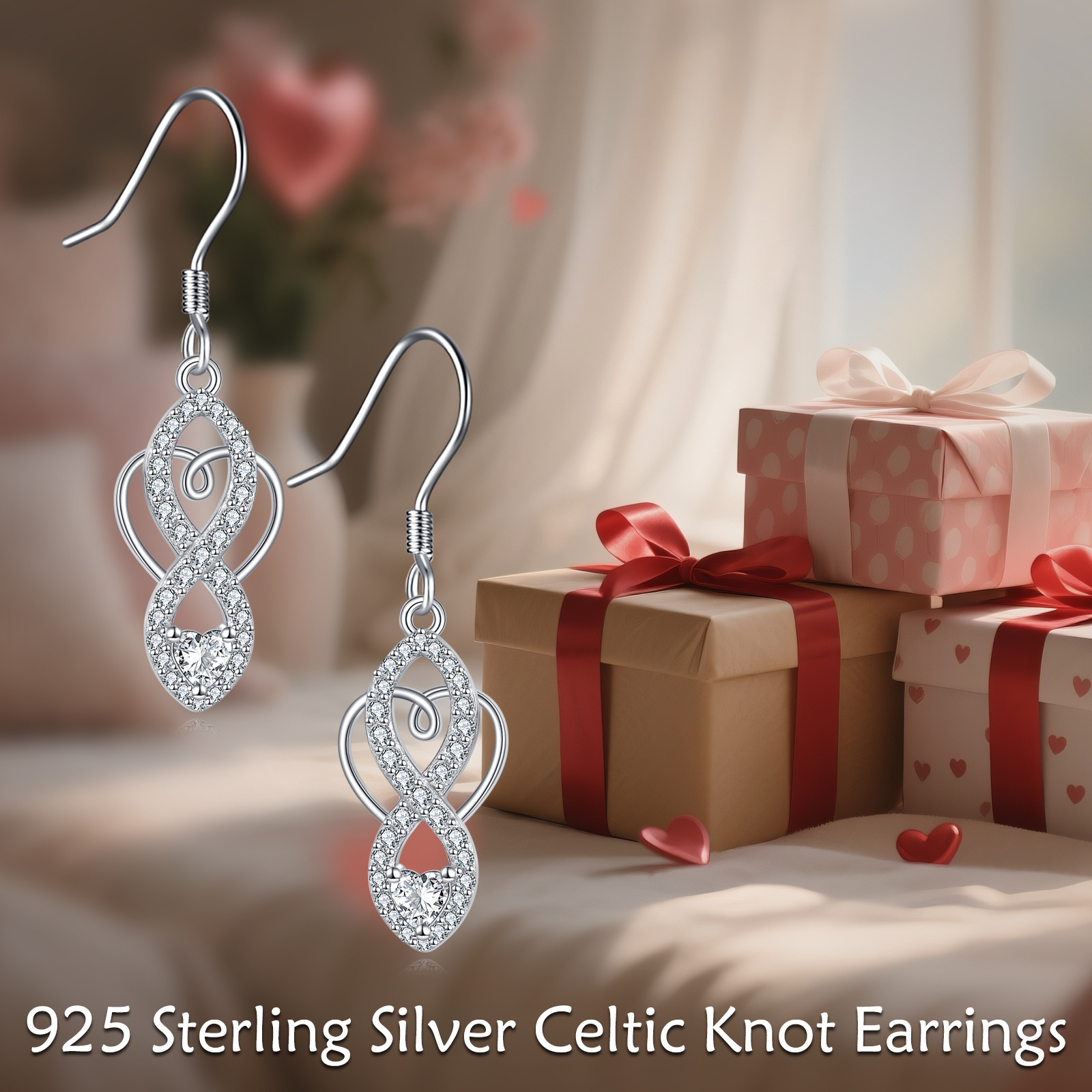 Celtic Knot Earrings 925 Sterling Silver Infinity Dangle Drop Earrings Irish Celtic Jewelry Gifts for Women - Image 3
