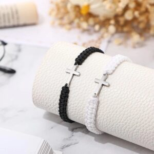 Black And White Woven Cross Couple Bracelets, Adjustable Cross Wristbands