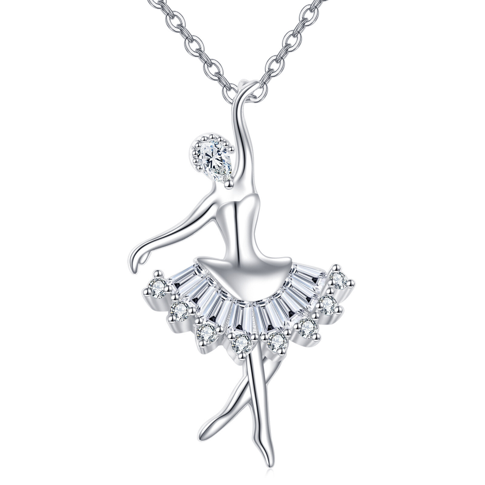 925 Sterling Silver Elegant Ballerina Moissanite Pendant Necklace – Graceful Dance Of Sparkling Gems - Image 2