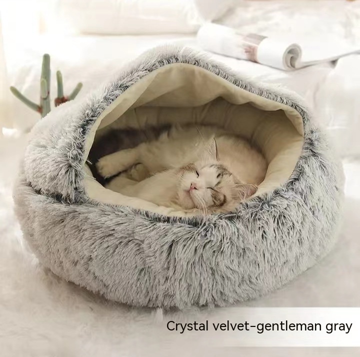 2 In 1 Dog And Cat Bed Pet Winter Bed Round Plush Warm Bed House Soft Long Plush Pets Bed Pet Products - Image 5
