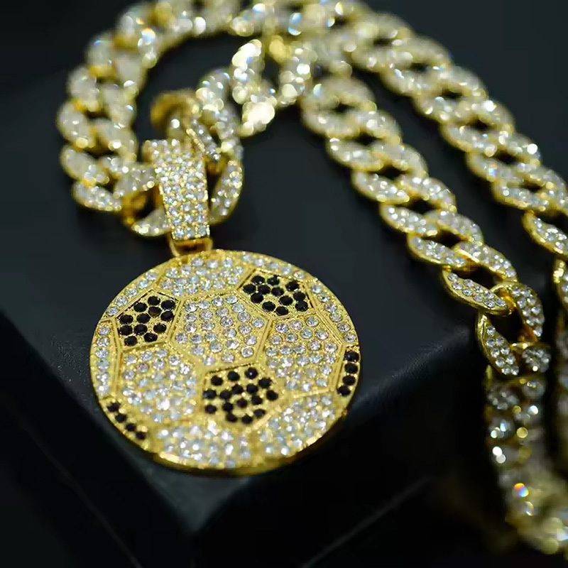 13mm Width Football Pendant Necklace,Cuban Link Chain With Bling Football Charm, Hip Hop Jewelry For Men & Women, Perfect For Sports Fans & Rapper Style - Image 2
