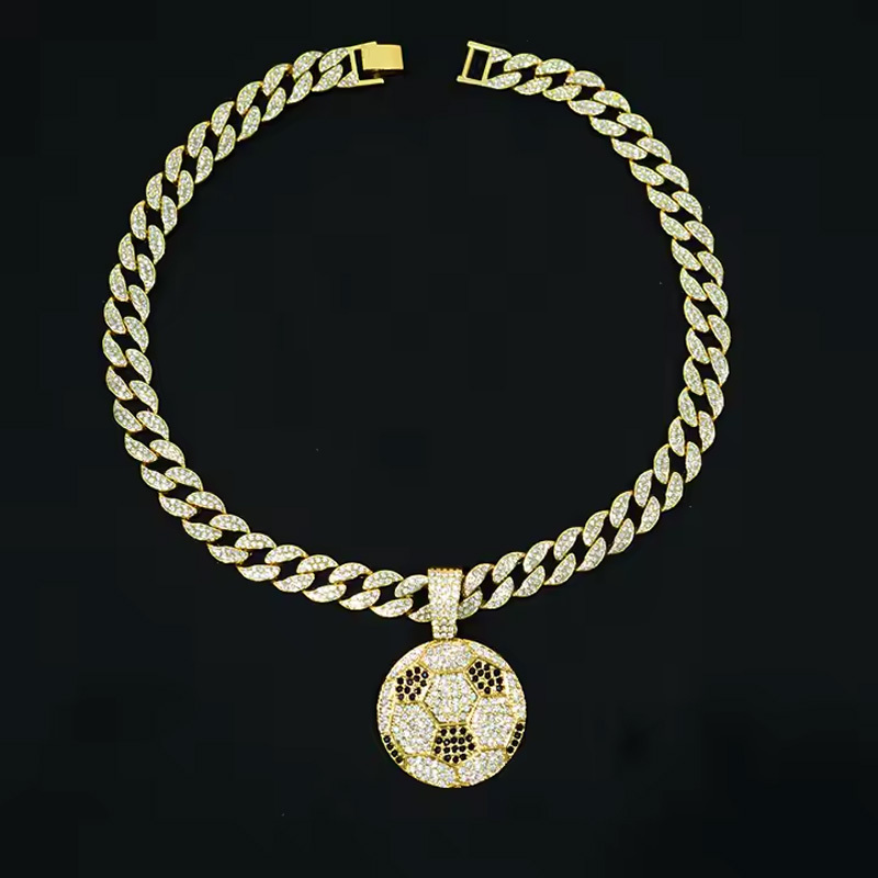 13mm Width Football Pendant Necklace,Cuban Link Chain With Bling Football Charm, Hip Hop Jewelry For Men & Women, Perfect For Sports Fans & Rapper Style - Image 6