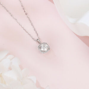925 Sterling Silver Elegant Moissanite Halo Square Pendant Necklace On Delicate Silver Chain – Timeless Luxury Jewelry