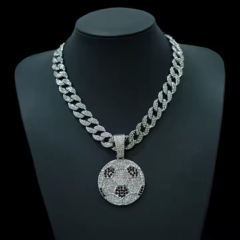 13mm Width Football Pendant Necklace,Cuban Link Chain With Bling Football Charm, Hip Hop Jewelry For Men & Women, Perfect For Sports Fans & Rapper Style - Image 7