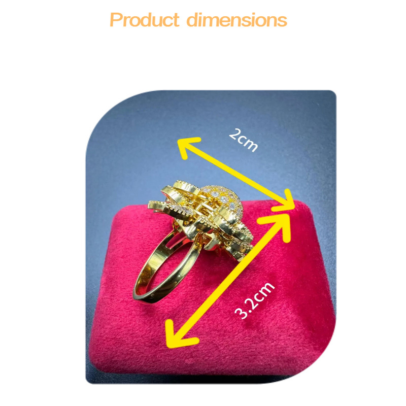 Flower Adjustable Open Gold Ring For Women, Trendy Elegant Unique Cubic Zirconia Enamel Front Open Floral Leaf Easter Jewelry Gift-flower - Image 9