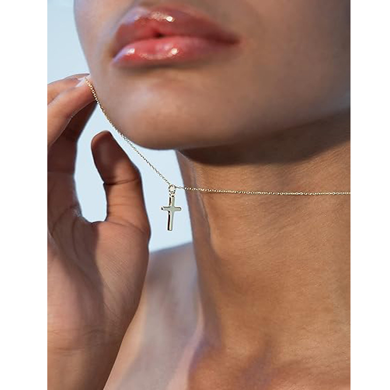 14K Gold Plated Small Cross Pendant Necklace - Image 2