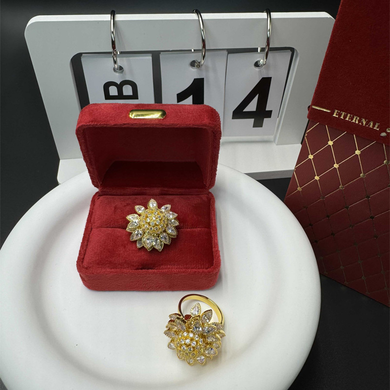 Flower Adjustable Open Gold Ring For Women, Trendy Elegant Unique Cubic Zirconia Enamel Front Open Floral Leaf Easter Jewelry Gift-flower - Image 6