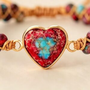 Hand-woven Natural Stone Imperial Heart Bracelet, Adjustable