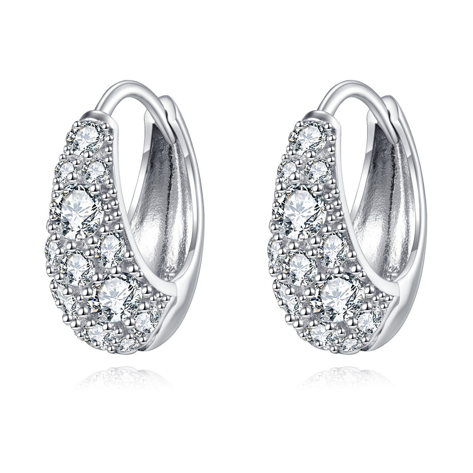 925 Sterling Silver Elegant Moissanite Floral Hoop Earrings In Plated with White Gold - Image 3