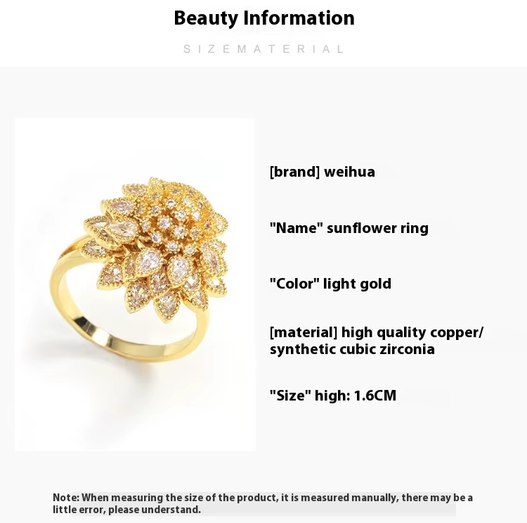 Flower Adjustable Open Gold Ring For Women, Trendy Elegant Unique Cubic Zirconia Enamel Front Open Floral Leaf Easter Jewelry Gift-flower - Image 8