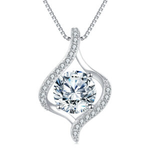 925 Sterling Silver Elegant Moissanite Pendant Necklace With Twisted Design And Sparkling Accents