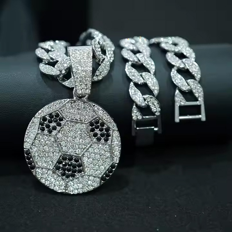 13mm Width Football Pendant Necklace,Cuban Link Chain With Bling Football Charm, Hip Hop Jewelry For Men & Women, Perfect For Sports Fans & Rapper Style - Image 3