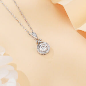 925 Sterling Silver Elegant Moissanite Pendant Necklace With Classic Teardrop Design