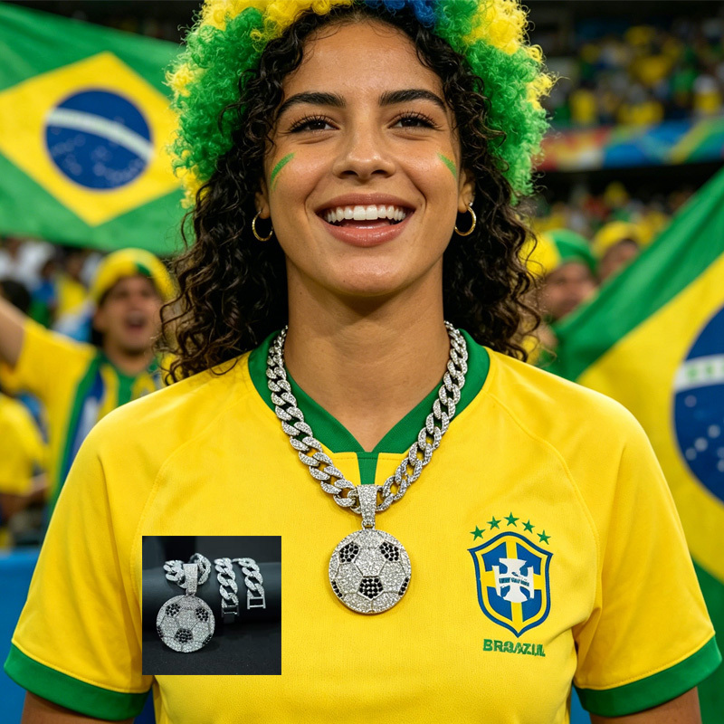13mm Width Football Pendant Necklace,Cuban Link Chain With Bling Football Charm, Hip Hop Jewelry For Men & Women, Perfect For Sports Fans & Rapper Style - Image 5