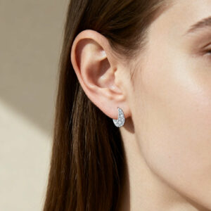 925 Sterling Silver Elegant Moissanite Floral Hoop Earrings In Plated with White Gold