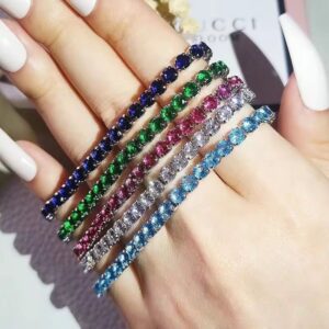 Sparkling Tennis Chain Bracelet, 14K Gold Plated Cubic Zirconia Wristband, Dainty Unisex Jewelry For Wedding, Party & Daily Wear