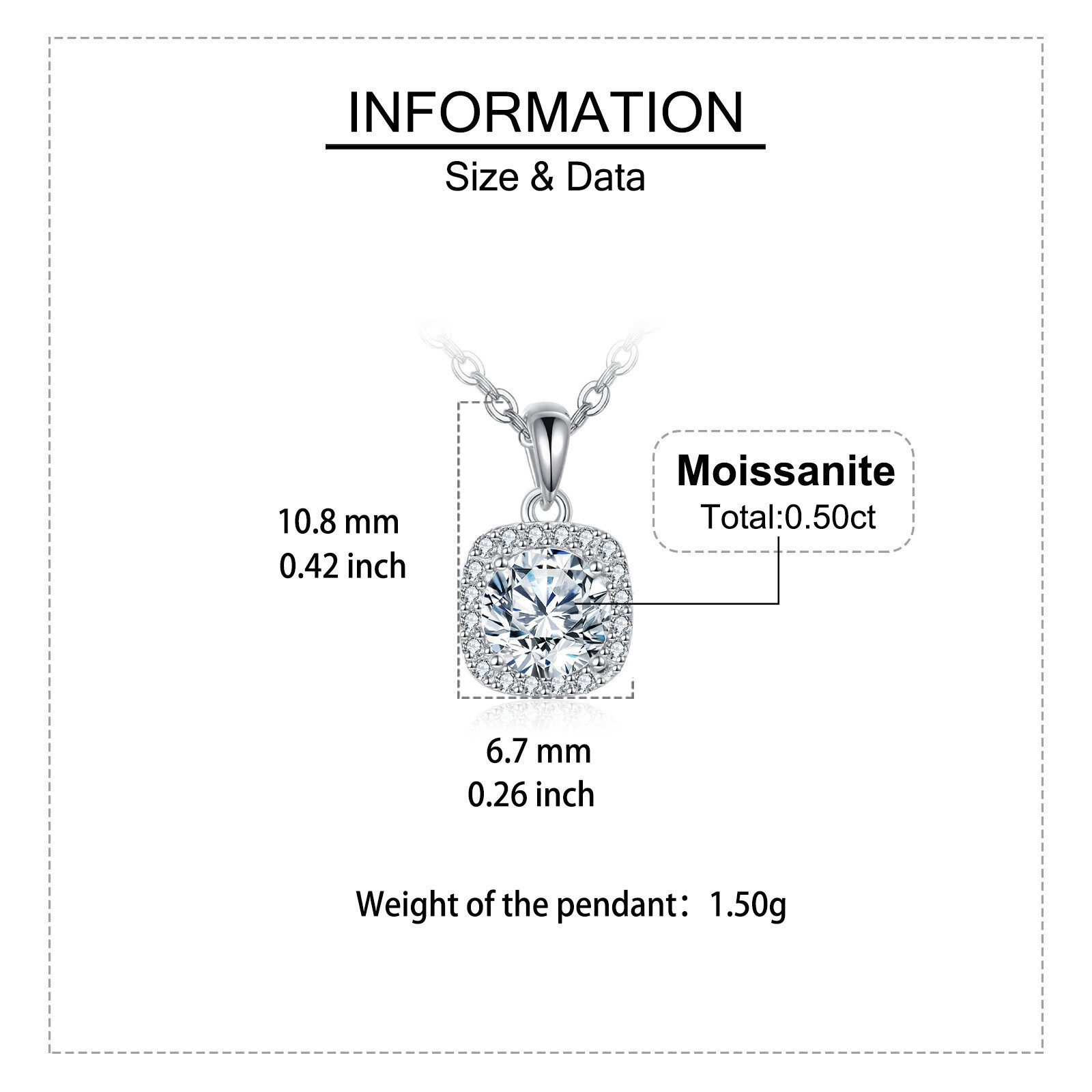 925 Sterling Silver Elegant Moissanite Halo Square Pendant Necklace On Delicate Silver Chain – Timeless Luxury Jewelry - Image 4