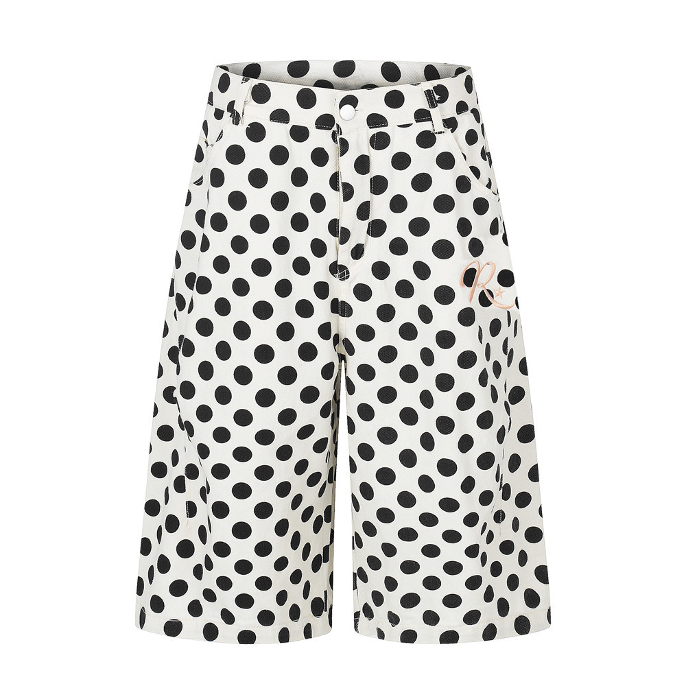 Color blocked polka dot loose straight shorts