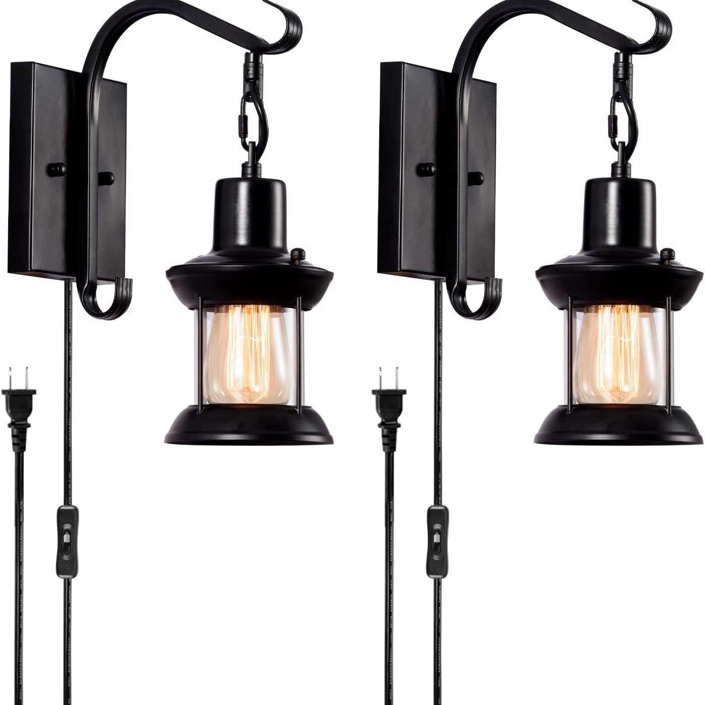 Wall Lamp Bedside Modern Indoor Wall Light with Switch American Vintage Style for Restaurant, Bedroom, Staircase, Villa Lighting - Image 3