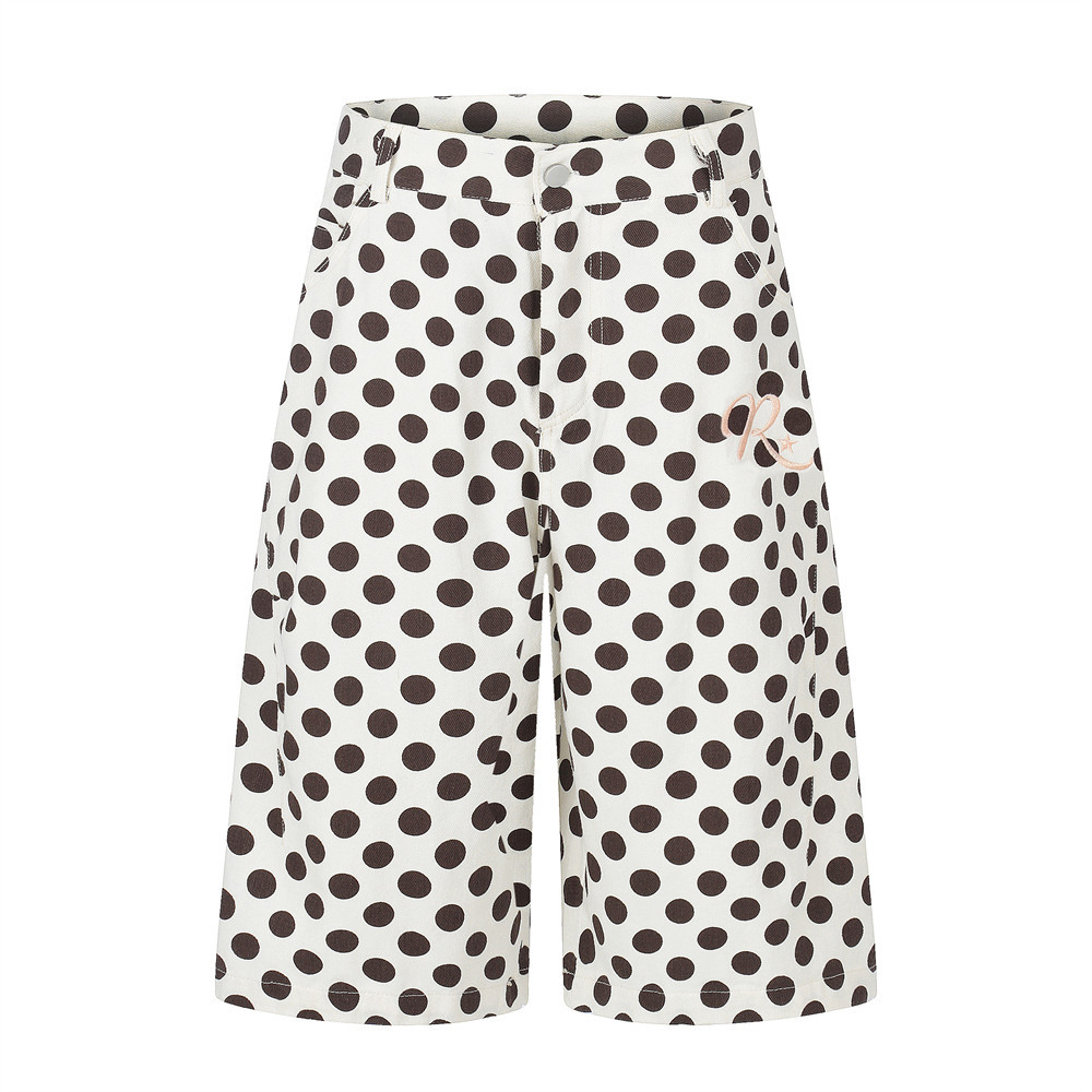 Color blocked polka dot loose straight shorts - Image 5
