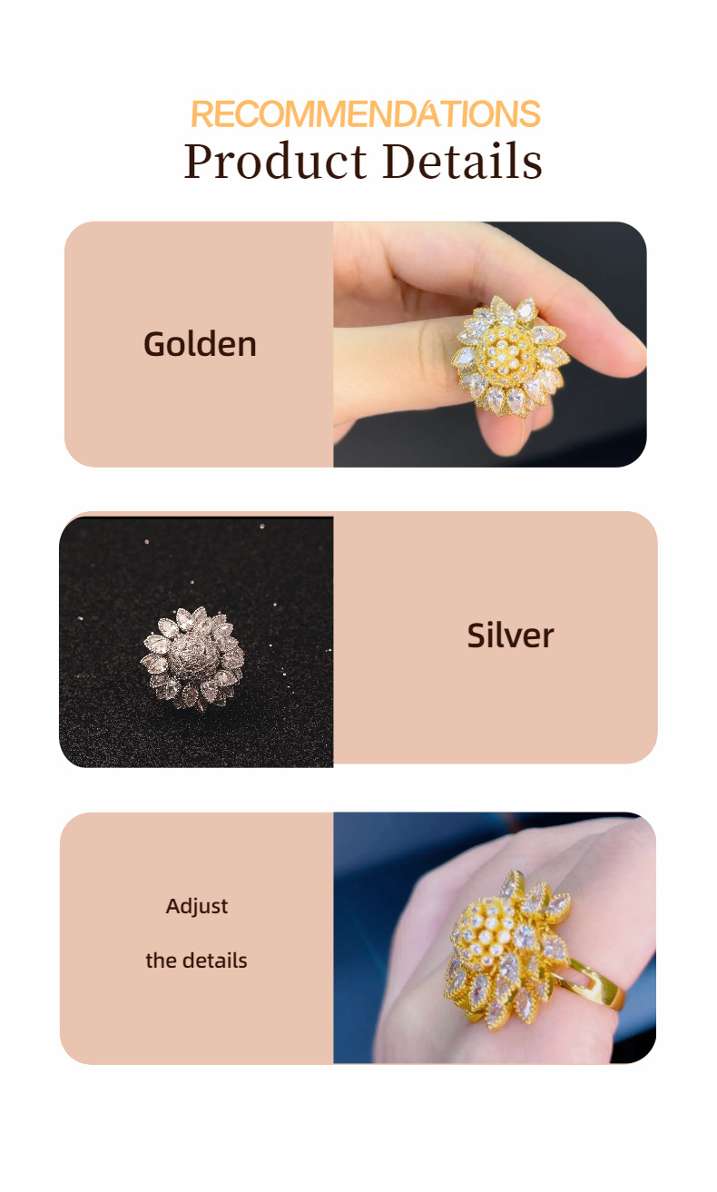Flower Adjustable Open Gold Ring For Women, Trendy Elegant Unique Cubic Zirconia Enamel Front Open Floral Leaf Easter Jewelry Gift-flower - Image 4