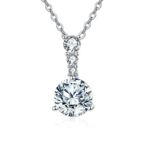 925 Sterling Silver Elegant Triple Moissanite Solitaire Necklace With Graduated Stones