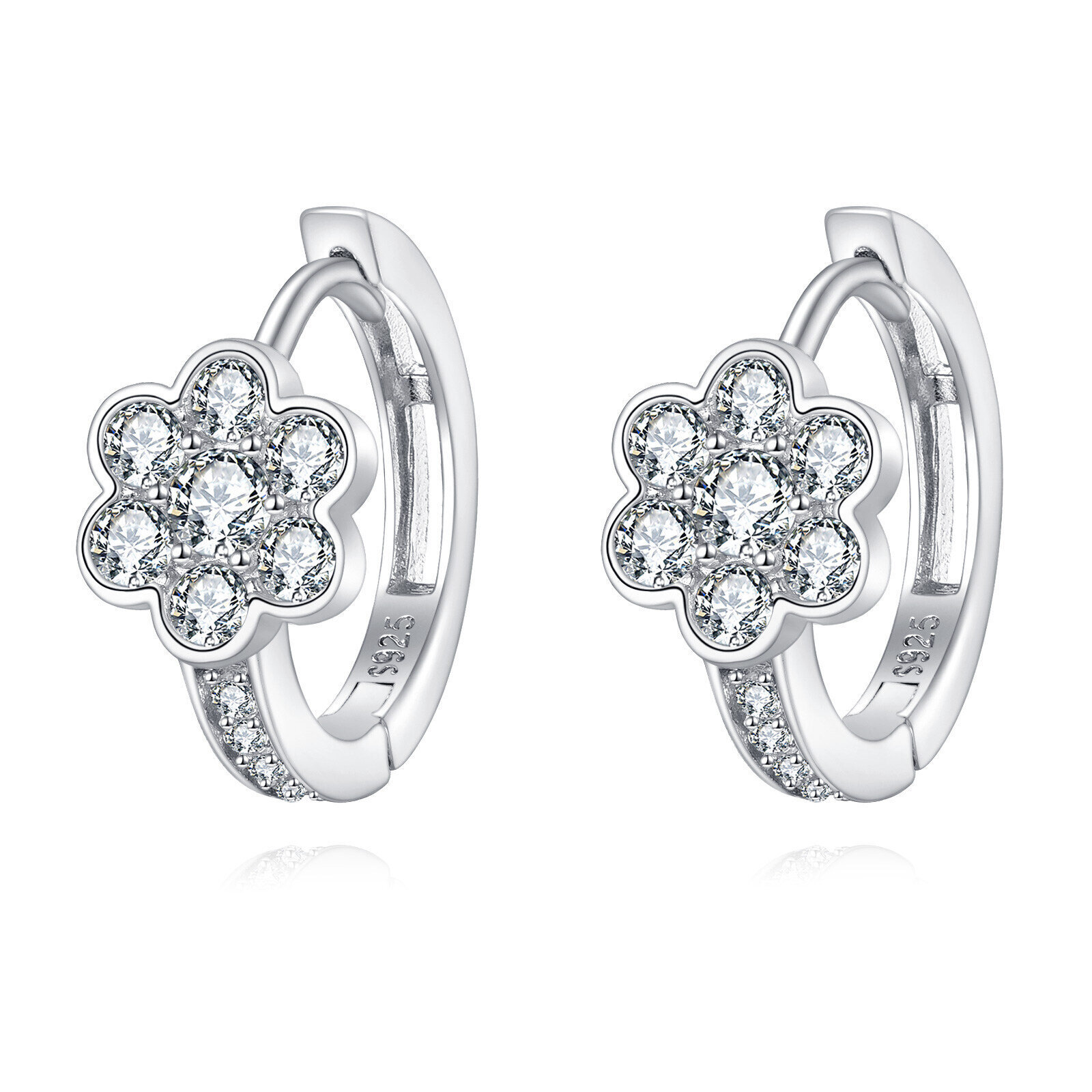925 Sterling Silver Luxury Silver Floral Moissanite Earrings - Image 3