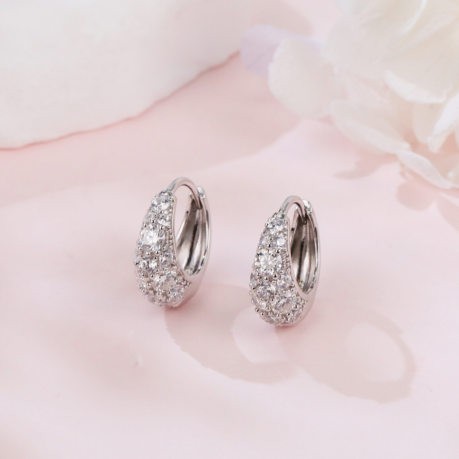 925 Sterling Silver Elegant Moissanite Floral Hoop Earrings In Plated with White Gold - Image 5