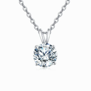 925 Sterling Silver Elegant Solitaire Moissanite Pendant Necklace In Plated with White Gold
