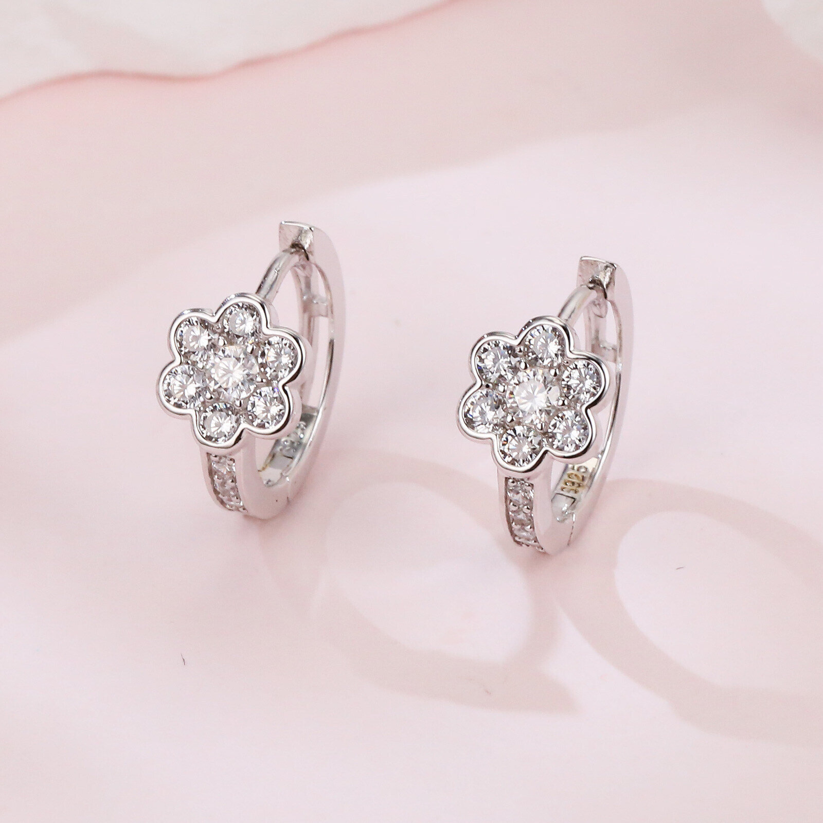 925 Sterling Silver Luxury Silver Floral Moissanite Earrings - Image 4