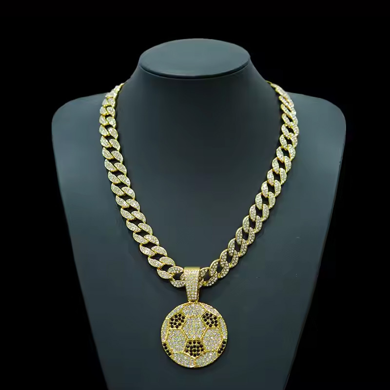 13mm Width Football Pendant Necklace,Cuban Link Chain With Bling Football Charm, Hip Hop Jewelry For Men & Women, Perfect For Sports Fans & Rapper Style - Image 5