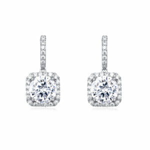 925 Sterling Silver Elegant Moissanite Halo Stud Earrings Wholesale In Plated with White Gold