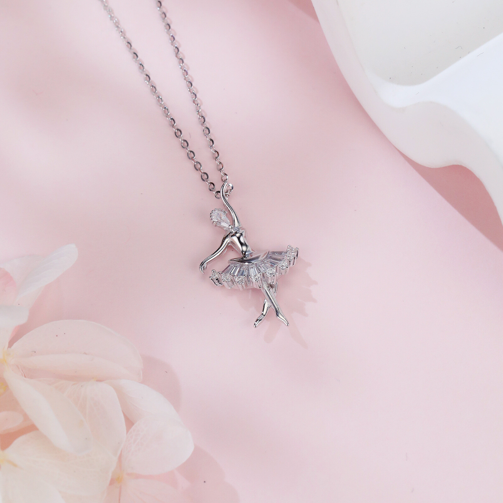 925 Sterling Silver Elegant Ballerina Moissanite Pendant Necklace – Graceful Dance Of Sparkling Gems - Image 3