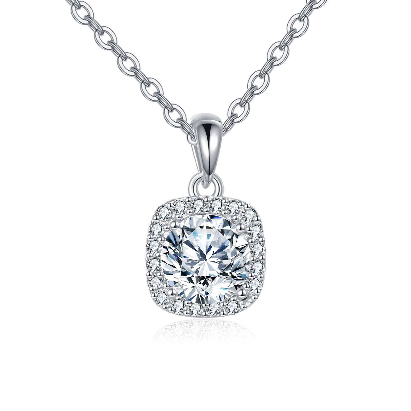 925 Sterling Silver Elegant Moissanite Halo Square Pendant Necklace On Delicate Silver Chain – Timeless Luxury Jewelry - Image 3