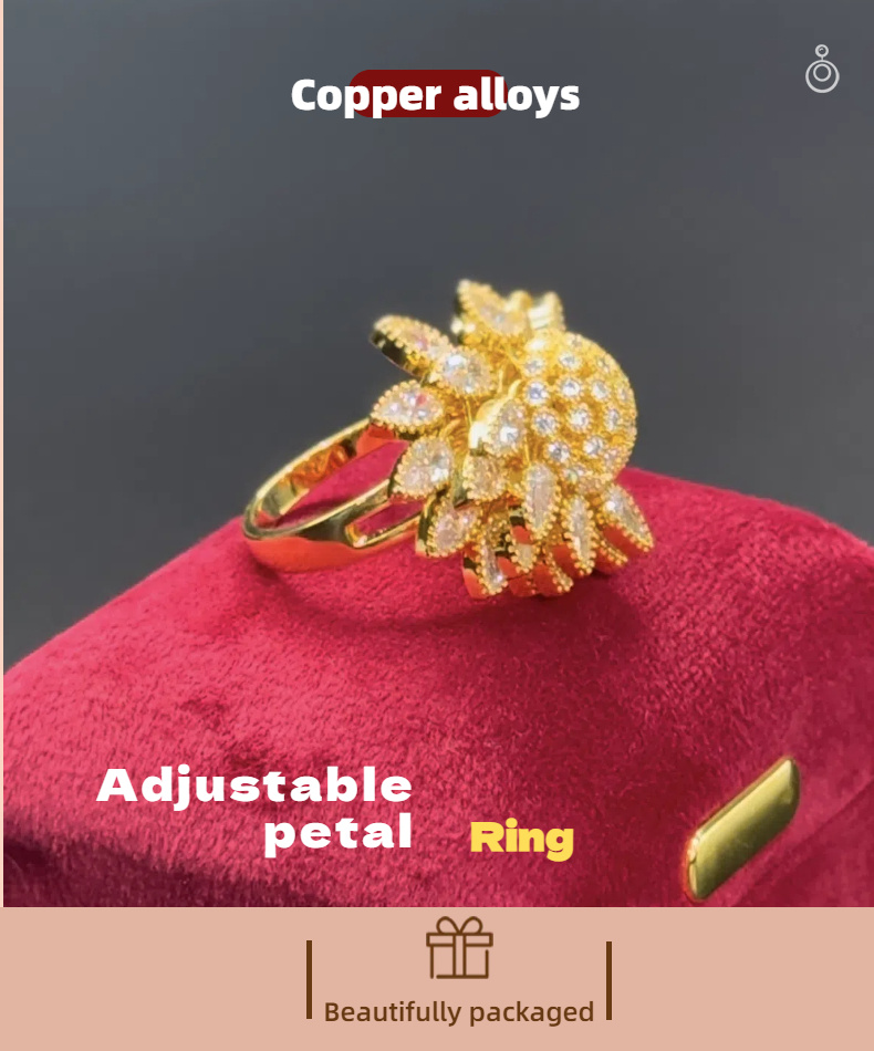 Flower Adjustable Open Gold Ring For Women, Trendy Elegant Unique Cubic Zirconia Enamel Front Open Floral Leaf Easter Jewelry Gift-flower - Image 10