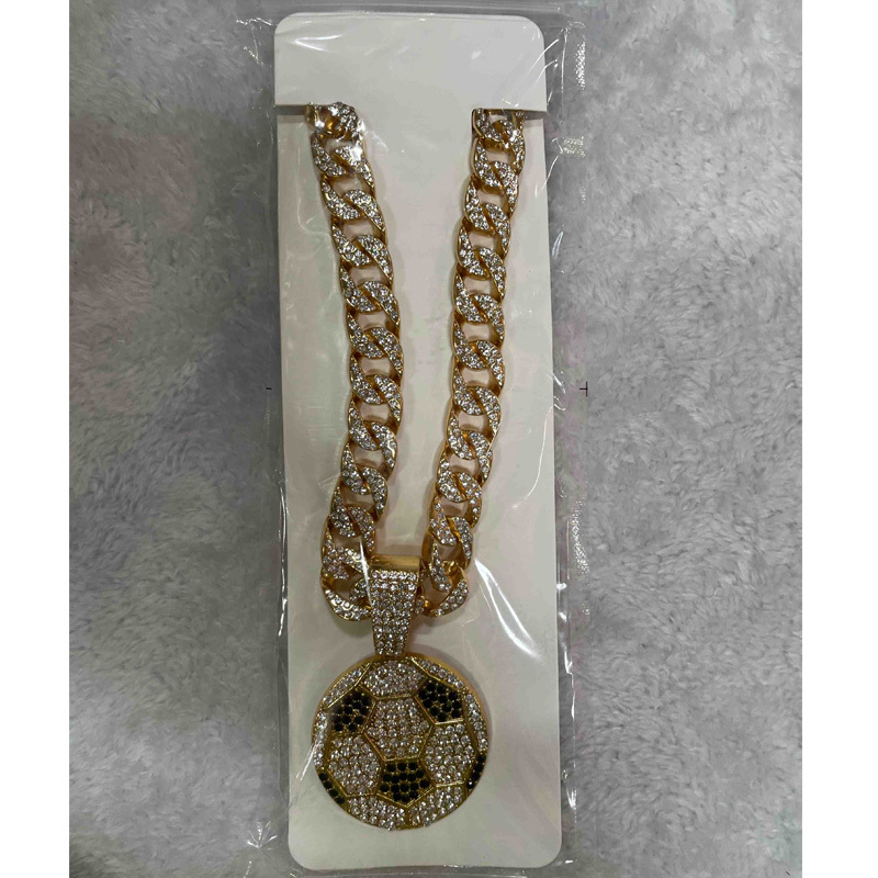 13mm Width Football Pendant Necklace,Cuban Link Chain With Bling Football Charm, Hip Hop Jewelry For Men & Women, Perfect For Sports Fans & Rapper Style - Image 7