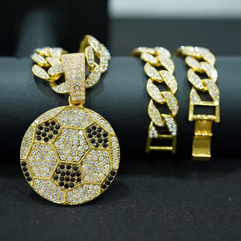 13mm Width Football Pendant Necklace,Cuban Link Chain With Bling Football Charm, Hip Hop Jewelry For Men & Women, Perfect For Sports Fans & Rapper Style - Image 8