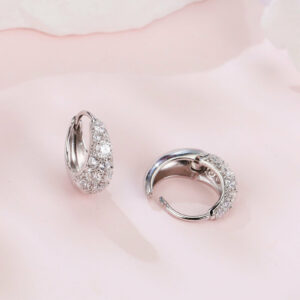 925 Sterling Silver Elegant Moissanite Floral Hoop Earrings In Plated with White Gold