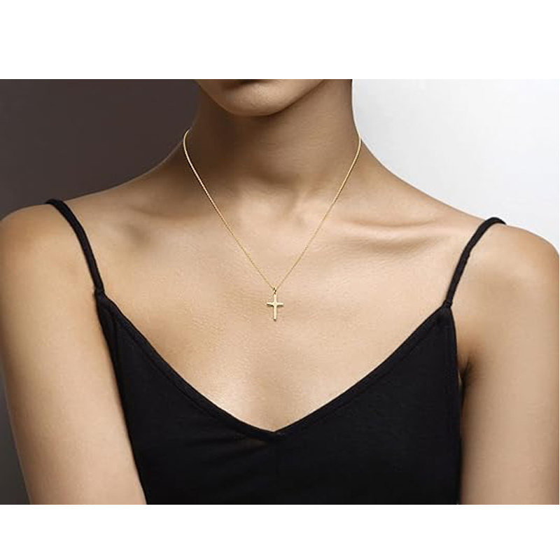 14K Gold Plated Small Cross Pendant Necklace - Image 3