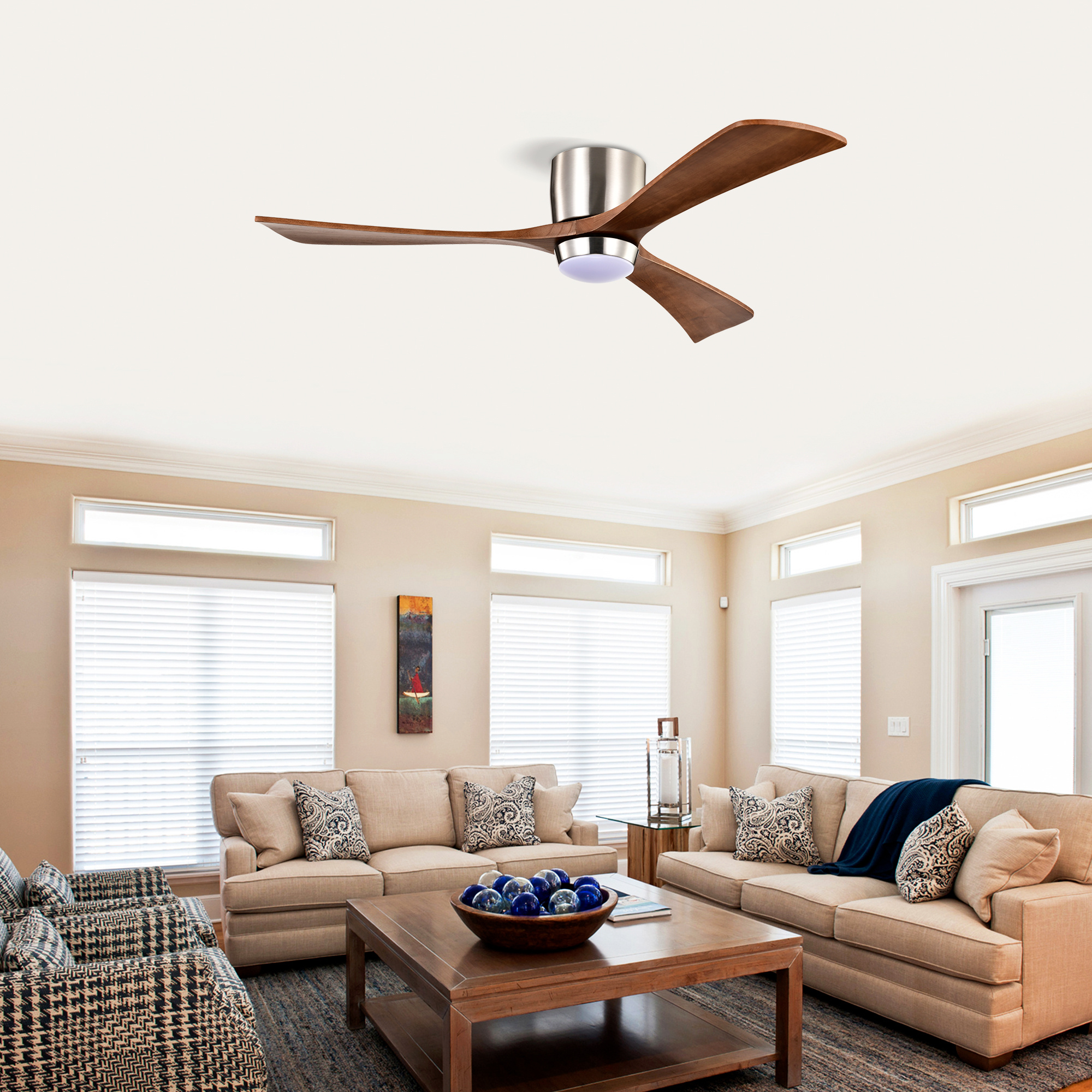 Ceiling Fan With Lights Remote Control,Quiet DC Motor 3 Wood Blade Ceiling Fans 6 Speed Levels,Reversible Ceiling Fan, For Patio Living Room, Bedroom, Office,Indoor. Stain Nickel Walnut - Image 10