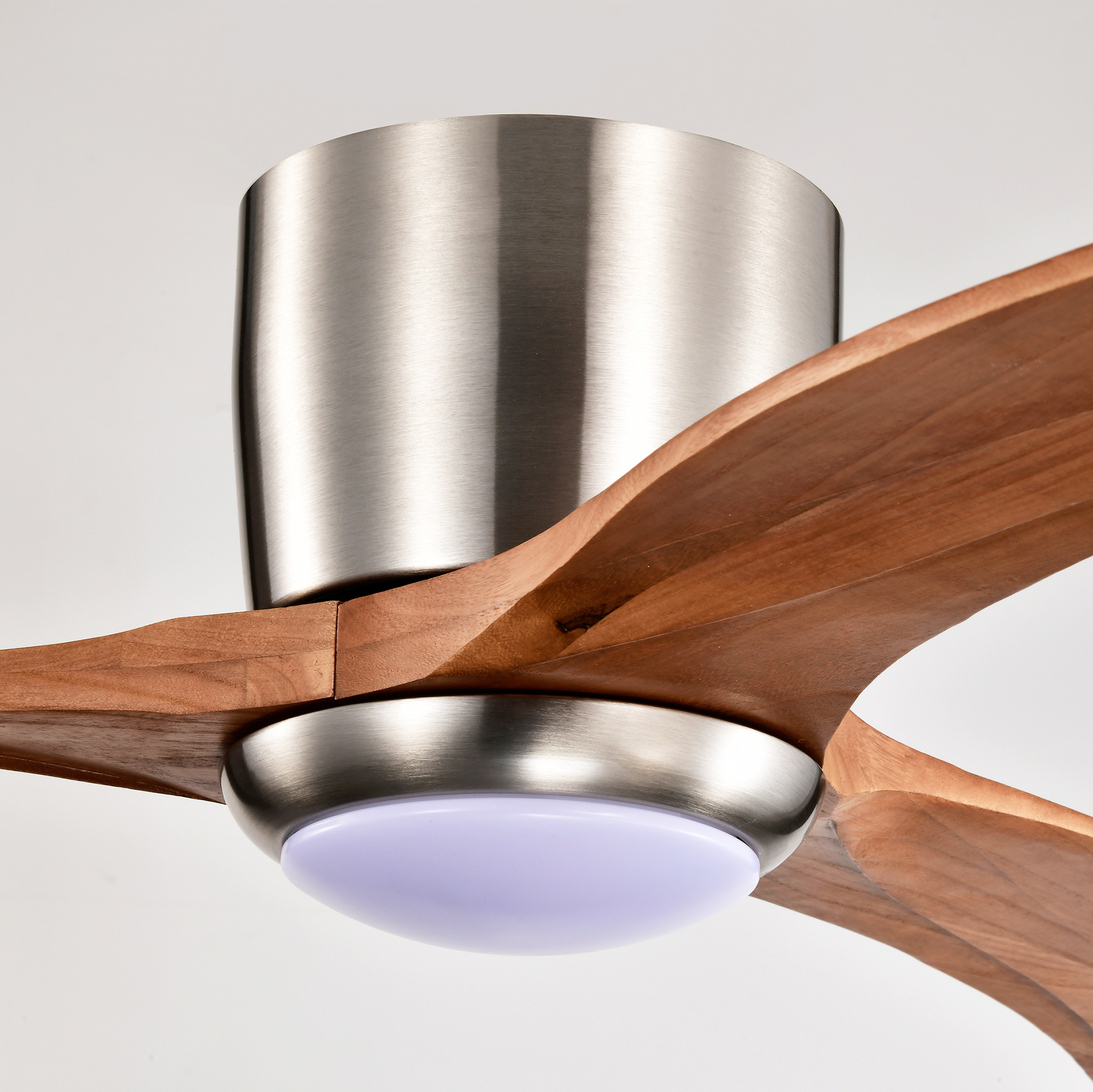 52 Inches Recessed Ceiling Fan Solid Wood Blade Ceiling Fan With Light Strip Remote Control, Noiseless Reversible Motor, 6 Speed, Suitable For Patio Living Room, Bedroom, Indoor, Nickel Color - Image 10