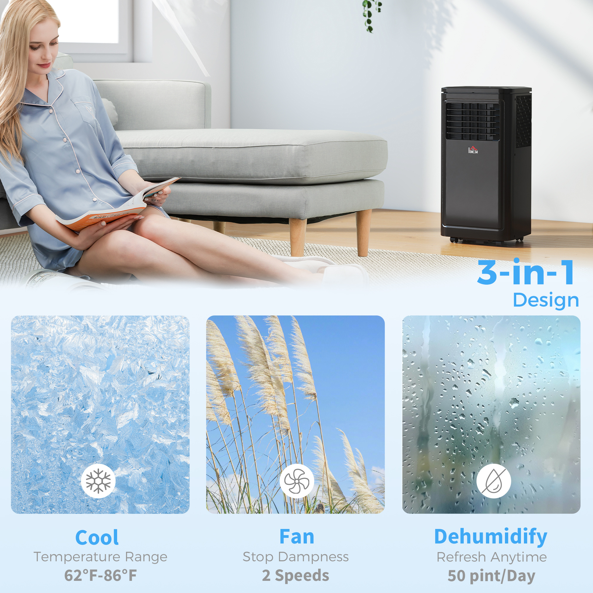 8,000 BTU Portable Air Conditioner Fan w/ Remote for Rooms Up to 344 Sq. Ft., Evaporative Cooler AC Unit Black - Image 4