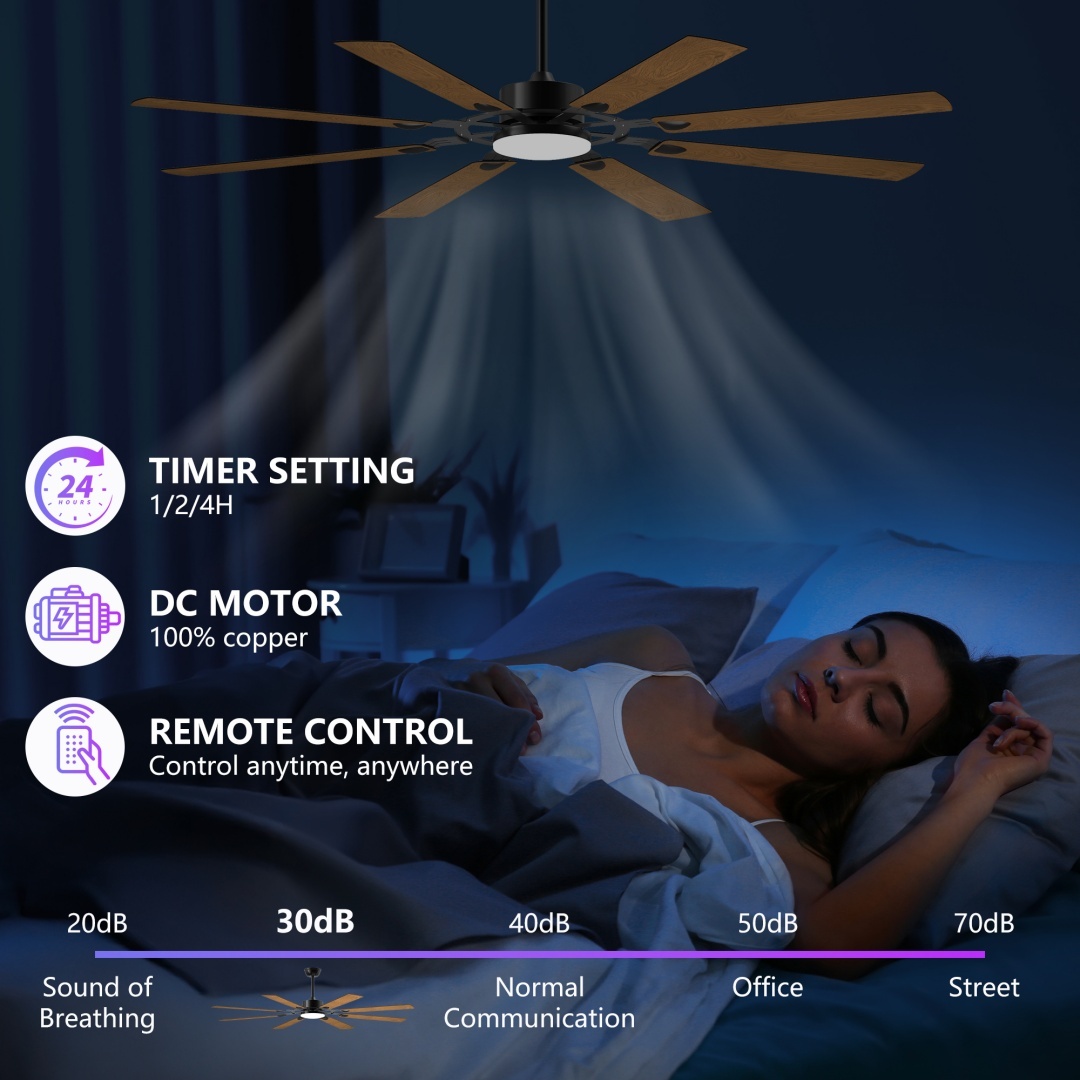 72-Inch 8-Blade Large Ceiling Fan,Reversible Quiet DC Motor,Indoor Outdoor Modern Ceiling Fan,Suitable For Kitchen,Living Room And Terrace,Black. - Image 8