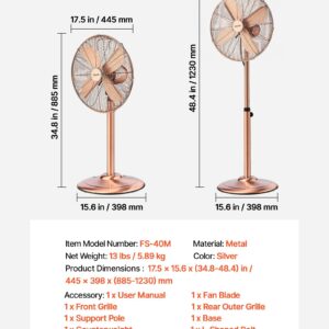 16-Inch High Velocity Pedestal Fan, 1450 CFM Industrial Standing Floor Fan With Handle, 75° Oscillating, 3-Speed Adjustable Height, Metal Made For Commercial, Garage, Workshop, Home, Copper