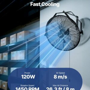 18 Inch Industrial Wall Mount Fan, High Velocity 4000 CFM Indoor Fan With 3 Speeds, Powerful Motor Garage Wall Fan With Aluminum Blades For Workshop, Warehouse, Greenhouse, Commercial