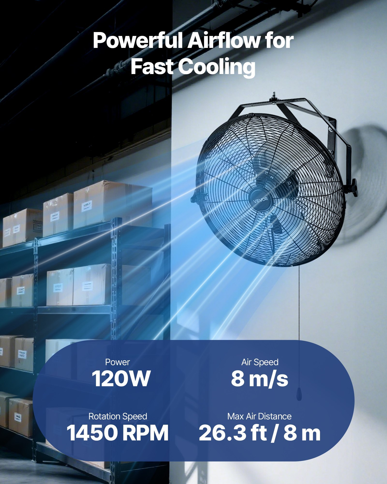 18 Inch Industrial Wall Mount Fan, High Velocity 4000 CFM Indoor Fan With 3 Speeds, Powerful Motor Garage Wall Fan With Aluminum Blades For Workshop, Warehouse, Greenhouse, Commercial - Image 2