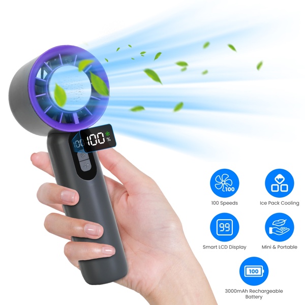 Speed Handheld Cooling Fan With Superconducting Ice Pack, 3000mAh Rechargeable Portable Mini Air Cooler With LCD Display For Summer Outdoor Travel - Image 9