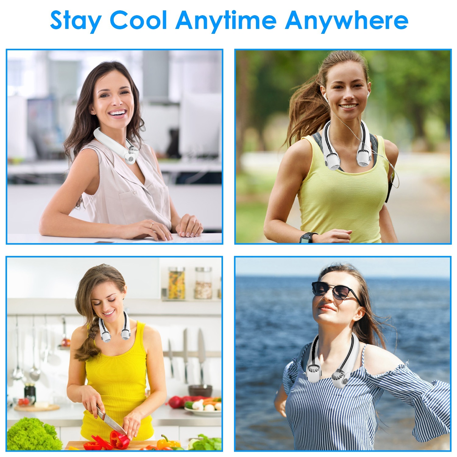 White-Green Options -- 1Pc Portable Neck Hanging Fan Hands-free Cooling Personal Fan With 3 Speeds 360 Degree Air Flow Adjustable Neck Width For Home Office Travel Dormitory - Image 8